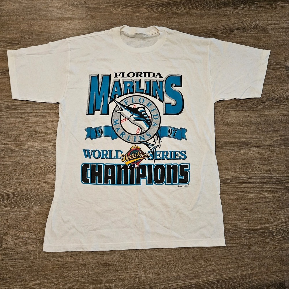 Vintage 1997 Florida Marlins World Series Champions T Shirt Size XL MLB Baseball